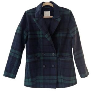 Avec Les Filles Black Watch Tartan Plaid Double Breasted Blazer Over Size Coat M
